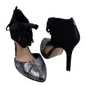 Sole Society Jeannell Black Suede Leather Lizard Pointed Toe Stiletto Heel Shoe